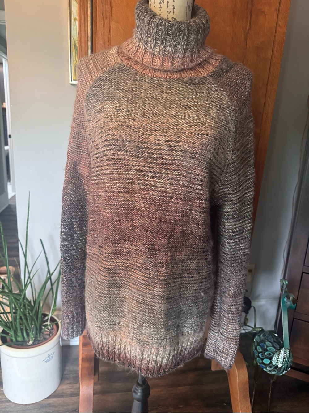 Prana Ombré Ribbed Turtleneck Sweater in Brown and Cream